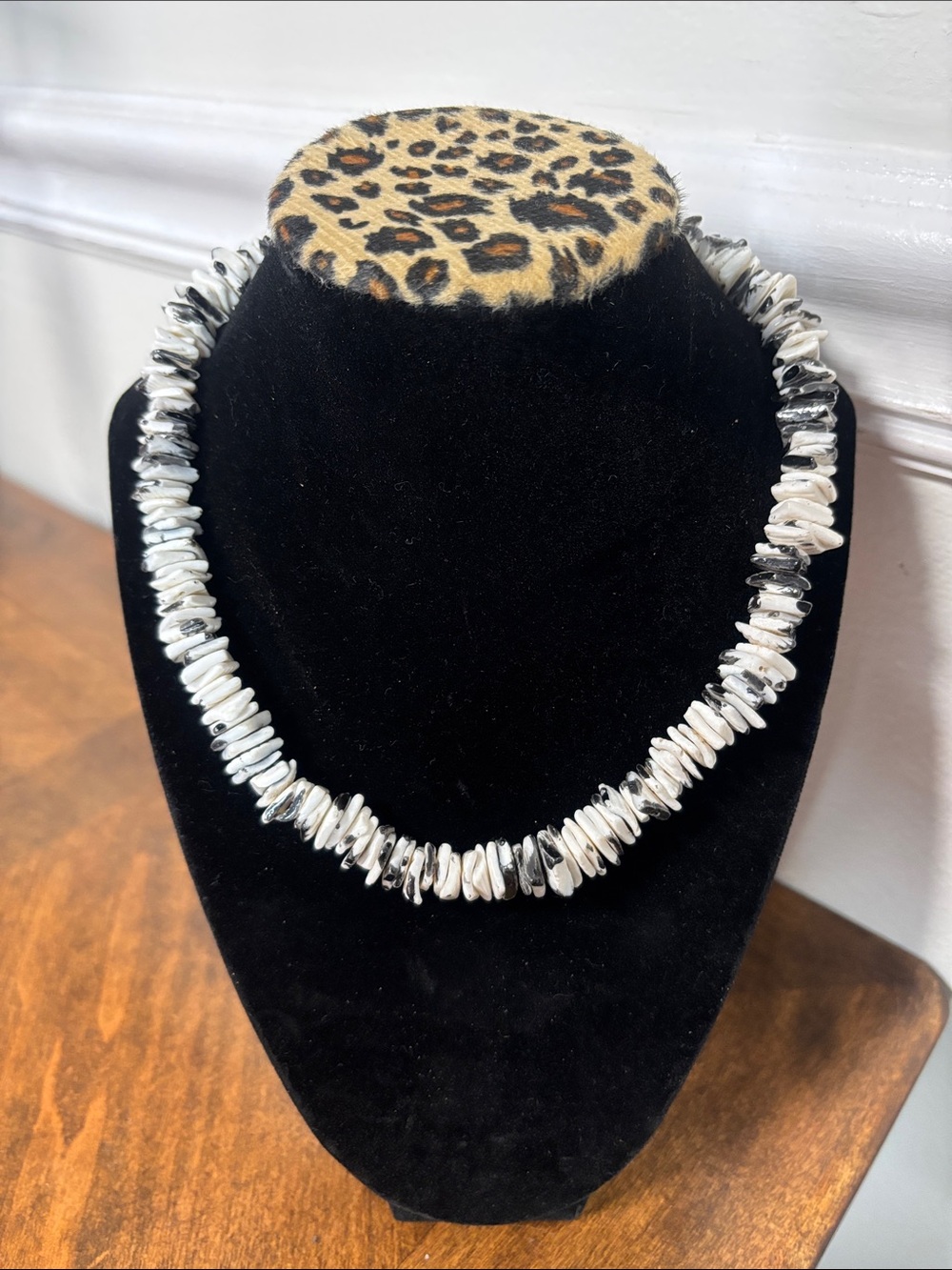 Handcrafted White and Silver Shell Bead Necklace